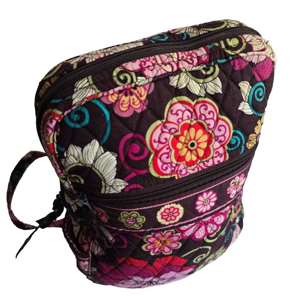 Vera Bradley Maggie in Mod Brown/Pink Quilted Floral Zipper Backpack 12” by 9” - Picture 2 of 8